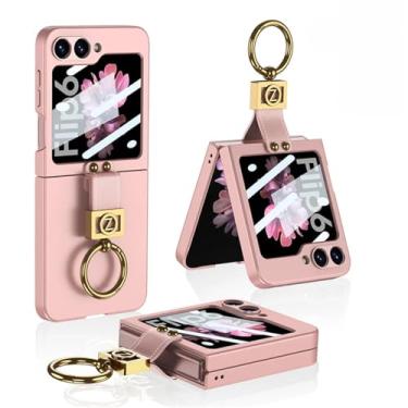 Imagem de Capa de telefone com suporte de anel para Samsung Galaxy Z Flip 6 5 4 3 Flip6 Flip5 Flip4 Flip3 5G Capa dura de plástico fosco, rosa, para Galaxy Z Flip5