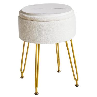 Imagem de Banco de armazenamento para pés Ottoman IBUYKE Teddy Velvet White