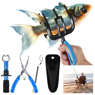 Imagem de VercanMonth Kit de ferramentas de pesca, alicate de pesca, garra de garra de peixe, garra de lábio de peixe de metal com bainha e cordão resistente à água salgada, para pesca marítima, pesca noturna,