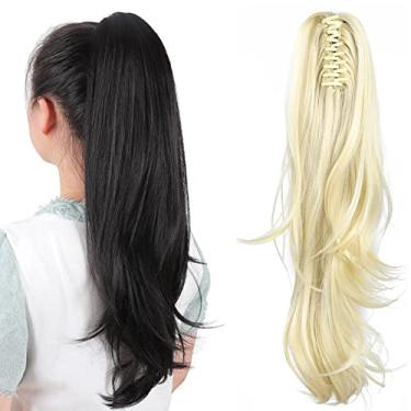 Imagem de Extensão de rabo de cavalo, extensões de cabelo loiro HSPJHTM, garra de extensão de rabo de cavalo para mulheres, cabelo cacheado, 61 cm, extensões de cabelo de rabo de cavalo, longo e volumoso, ondulado, resistente ao calor