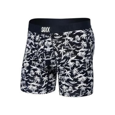 Imagem de SAXX Underwear Co. Cueca boxer masculina com bolsa Vibe super macia, Castaway - tinta escura, média