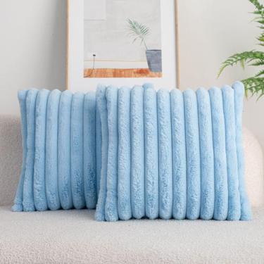 Imagem de Capas de almofada DEELAND Faux Fur Plush azul claro 45x45cm