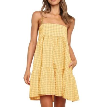 Imagem de Vestido Wenrine Summer, minivestido xadrez para mulheres, amarelo