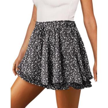 Imagem de Shorts Only Puff Flowy Chiffon Ruffle Skorts Floral Black XXL - onlypu