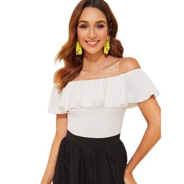 Imagem de Blusa feminina WDIRARA com babados de manga curta branca