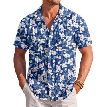 Imagem de Camisa masculina havaiana COOFANDY, manga curta, linho, praia