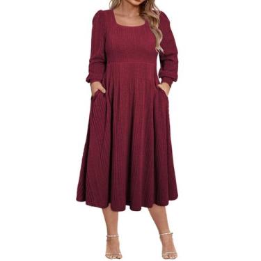 Imagem de Vestido feminino Eytino, tamanho grande, casual, solto, manga comprida