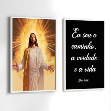 Imagem de Quadros Decorativos com Moldura Jesus eu Sou o Caminho Salmo Sala Quarto Kit Conjunto 2