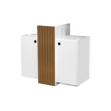 Imagem de Armário de banheiro com 2 portas e pia com pedestal - Resistente à umidade, ideal para organizar espaços residenciais de banheiro (Branco/Ripado)