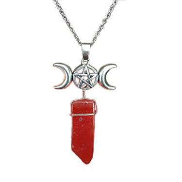 Imagem de COLORFUL BLING Colar com pingente de pedra natural com símbolo da lua, pentagrama pagão Wicca de cura crescente para mulheres, amuleto, marinheiro, lua, joia da sorte, Cristal, Pedra