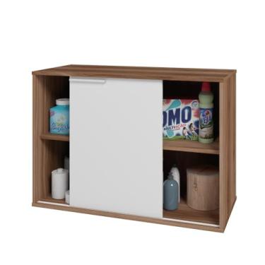 Imagem de Armário Multiuso 1 Porta 2 Prateleiras Castanho/Branco Bs 139 - Brv Móveis