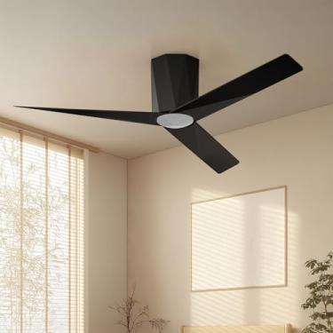 Imagem de Roomratv Ventiladores de teto pretos com luzes LED reguláveis, controle remoto de ventilador de teto de 132 cm, motor reversível CC silencioso para verão e inverno, lâminas ABS modernas de baixo