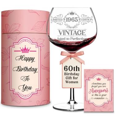 Imagem de LIERIE8888 Taça de vinho vintage gravada 473 ml, presente de aniversário para mulheres (aniversário de 60 anos)