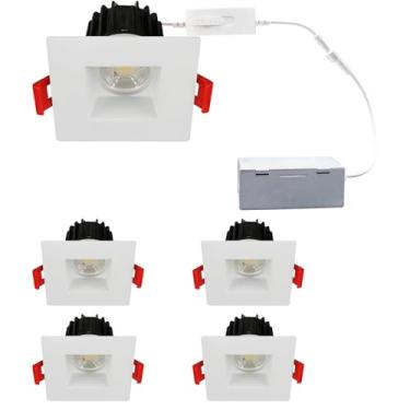 Imagem de Luminária embutida quadrada de LED de 5 cm com caixa de junção, 8W 700 lúmens, reguladores AC120V TRIAC/ELV selecionáveis 2700K/3000K/3500K/4000K/5000K, AC120V TRIAC/ELV, classificação IC, local úmido
