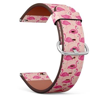 Imagem de MRAKPLGE Pulseira de relógio, estampa flamingos, Fossil Gen 5E 42 mm/Gen 6 42 mm, Fossil Venture Gen 4 HR/Gen 3 feminina e masculina, pulseira de couro vegano de substituição de 18 mm