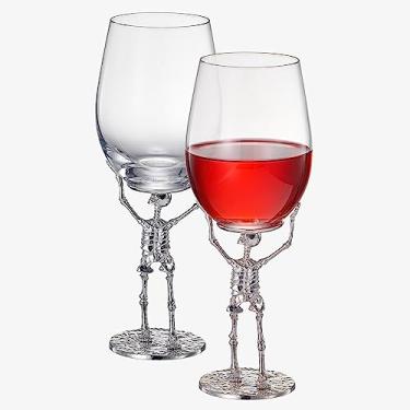 Imagem de Taça de vinho de esqueleto com haste de Halloween, conjunto de 2, cálice gótico de 250 ml de altura de 250 ml para presentes de esqueleto, decoração assustadora, festas temáticas de cemitério