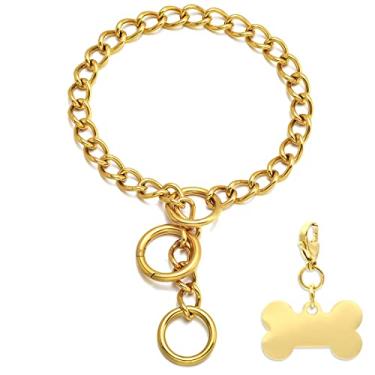 Imagem de W/W Lifetime Coleira para cachorro de corrente dourada resistente para caminhada com gancho de fecho de anel 10 mm 18 k colar de corrente corrente de aço inoxidável ajustável colar de corrente (ouro, 10 mm, 16 polegadas)