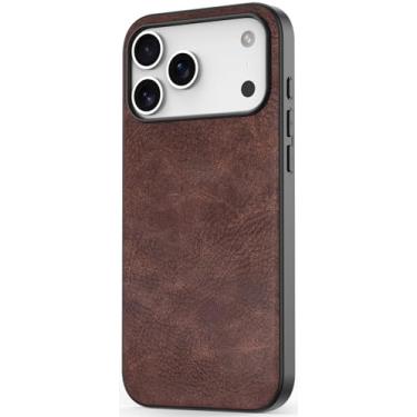 Imagem de SALAWAT Capa para iPhone 17 Pro Max fina couro PU vintage à prova de choque capa de telefone leve premium macio bumper capa protetora híbrida PC rígido para iPhone 17 Pro Max 6,9 polegadas 2025