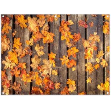 Imagem de ZTHMOE 2,4 x 1,8 m poliéster outono folhas de bordo pano de fundo para fotografia de madeira tábuas de outono fundo de chão decoração de chá de bebê decoração de chá de bebê adereços de tapeçaria com