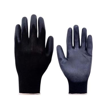 Imagem de Kit 10 Luva De Segurança Multitato Tatil Banhada Luva Pu Black Mecanico Pedreiro Eletricista(P)