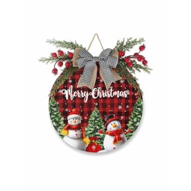 Imagem de Placa de Feliz Natal, 25,4 cm, boneco de neve, árvore de Natal, sinal de boas-vindas para porta da frente, inverno, floco de neve, vermelho, xadrez, placa para pendurar para varanda, jardim, corredor