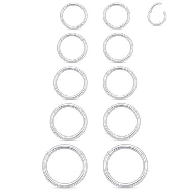 Imagem de Xnsjeyy Anéis de nariz de septo 14G, argolas de aço cirúrgico 316l, segmento articulado, anel de lábio de septo, calibre 14 para brincos de lóbulo de orelha, piercing de mamilo, argola de joias para