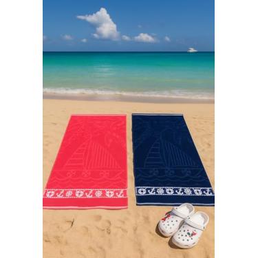 Imagem de Kit Casal 2 Toalha Gigante Praia Piscina Banho 100% Algodão Versátil Econômica Azul e Vermelha Custo Beneficio (azul e vermelho)