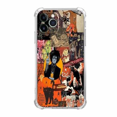Imagem de Nsyosio Capa de abóbora de Halloween para iPhone 11 Pro Max, elementos de terror caveira bruxa, colagem, capa de telefone de TPU macio na moda, 23h