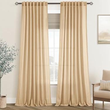 Imagem de Cortinas de linho caramelo 274 cm de comprimento para sala de estar, aba traseira, rústica, quinta, semitransparente, filtro de luz, cortina de janela, sala de jantar, cortinas texturizadas de linho