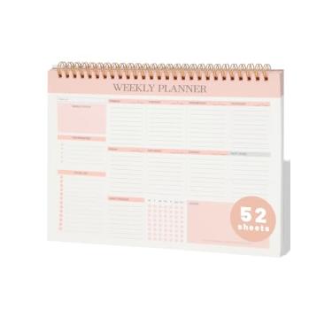 Imagem de Lista semanal de tarefas com 52 folhas sem data, agenda semanal durável com capa dura, rastreador de hábitos, lista de tarefas e principais prioridades para estudantes, profissionais e famílias (rosa)