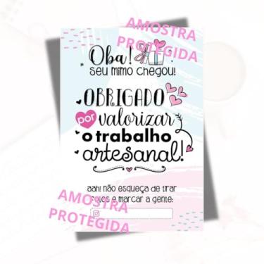 Imagem de 108 Unidades Cartão de Agradecimento para Clientes, 6,5x8,5cm Design Fofo com Mensagem Oba seu Mimo Chegou Trabalho Artesanal Tag Papel Glossy 180gr Impressão Frente