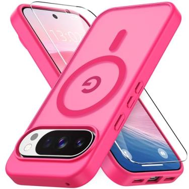 Imagem de Vansdon Capa para Google Pixel 10 Pro XL, compatível com MagSafe, capa protetora fina fosca translúcida magnética com 1 protetor de tela - proteção contra quedas de nível militar (rosa choque)