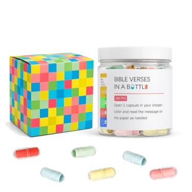 Imagem de Funnewban Caixa de presente com versículo da Bíblia – 100 tiras coloridas de papel das escrituras em cápsulas, versículos bíblicos inspiradores por tema, presentes cristãos baseados na fé para