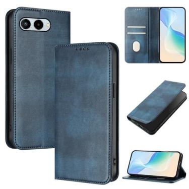 Imagem de Ranyi Capa tipo carteira T-Mobile REVVL 8, couro de textura sedosa, com suporte para cartão, capa protetora magnética para celular T-Mobile REVVL 8 TMRV085G (2025) - Azul