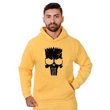 Imagem de Blusa Moletom Bart Masculina Caveira Com Bolso e Capuz Amarelo - Metho