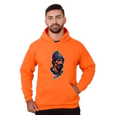 Imagem de Blusa Rapper Moletom Masculina Desenho 3D Com Bolso e Capuz Laranja - 