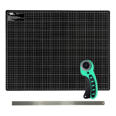 Imagem de Kit Base Apoio Mesa De Corte Grande 90x60 Dupla Face Cortador Circular 45mm Régua Inox 60cm