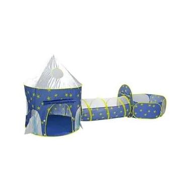 Imagem de Tenda de Brincar Infantil com Túnel, Castelo Azul com Estrelas, Portátil, para Uso Interno e Externo, 3 Peças