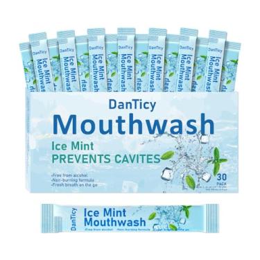 Imagem de Enxaguante bucal para viagem, enxaguante bucal sem álcool, portátil, hálito fresco, mini pacotes, 30 unidades, menta gelada