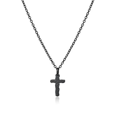 Imagem de Colar de cruz para homens e mulheres, colar preto de aço inoxidável durável com pingente de cruz crucifixo, 24 Inch, Aço inoxidável, Sem Pedra Preciosa