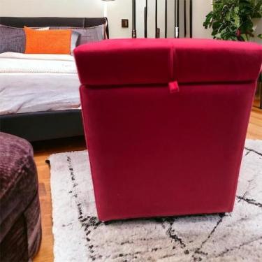 Imagem de Puff Baú Decorativo Quadrado Para Sala Quarto Suede Vermelho Madelina 