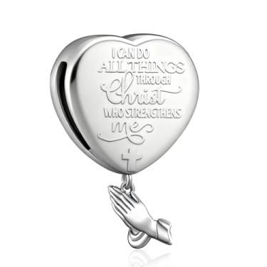 Imagem de QeenseKc Pingente de cruz de mão rezando Filipenses 4:13 com clipe de reflexão para pulseira Pandora Reflexions