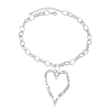 Imagem de Colar gargantilha de coração grosso de camada dupla, colar de coração grande irregular, barroco, pérola, gargantilha para mulheres, joias de declaração, presente moderno, Middle, Zinco, Sem Pedra