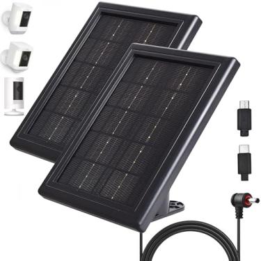 Imagem de BOBUY Carregador De Painel Solar Para Câmera Ring, 5 V E 3,5 W Compatível Com Spotlight/Stick Up Cam, Bateria Vigilância Externa Sem Fio, Cabo M (Preto, Pacote 2)