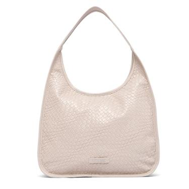 Imagem de NEWBELLA Bolsa Hobo feminina - Bolsa de ombro e bolsa de mão de couro sintético, bolsa de trabalho espaçosa para viagens e uso diário, Tecido creme