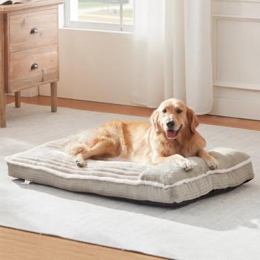 Imagem de WINDRACING Cama para cães grandes, colchão para cães com travesseiro para canil, cama de sofá para animais de estimação, cama super macia para cães médios, jumbo, raças de cães pequenos (bege, médio