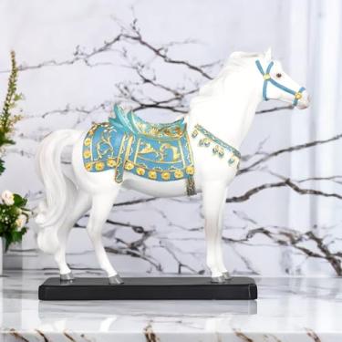 Imagem de ICE ARMOR Cavalo branco de 24,8 cm L com sela real, estatueta, escultura, ornamento, decoração de casa/quarto, ideias para inauguração de casa, feriados e aniversários, ótima adição colecionável