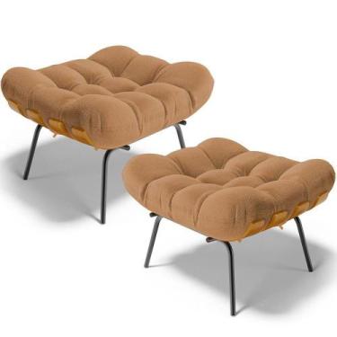 Imagem de Kit 2 Puff's Decorativos Costela L02 Bouclê Mostarda - Lyam Decor