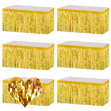 Imagem de CMINAUS Pacote com 6 saias de mesa retangulares com franjas metálicas douradas de 73 x 272 cm para decoração e suprimentos de festa de chá de bebê