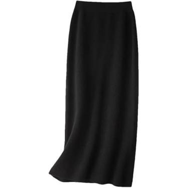Imagem de Mulheres Inverno Cashmere Malha Saias Longas Para Mulheres De Comprimento Médio Cintura Alta Linha A Saias Femininas Calças De Lã, Black, XXL